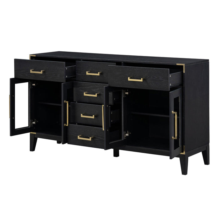 6-drawer and 2-Cabinet Retro Sideboard with Extra Large Storage Space and Gold Handles