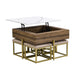 Modern Square Lift-Top Coffee Table Set with Storage & 4 Ottomans White & Walnut - DTYStore
