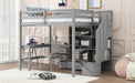 Full Size Loft Bed with L-Shaped Desk and Drawers, Cabinet and Storage Staircase, Gray - DTYStore