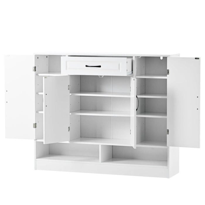 Sleek and Modern Shoe Cabinet with Adjustable Shelves, Minimalist Shoe Storage Organizer with Sturdy Top Surface, Space-saving Design Side Board for Various Sizes of Items, White