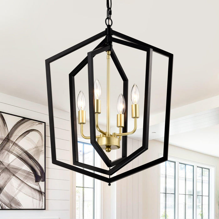 18.11" Matte Black + Gold Chandelier for Dining Room, 4-Light Kitchen Chandelier Light Fixture Modern Metal Industrial Chandeliers for Farmhouse Entryway Living Room (E12 Bulbs Not Included)