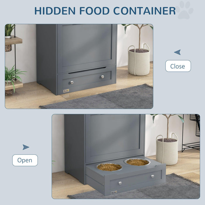 Pet Feeder Station, Storage Cabinet Dog Food Storage Container with Raised Dog Bowls and Hanger for Feeding & Watering Supplies, Gray - DTYStore