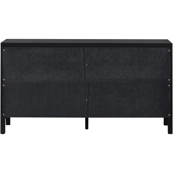 TREXM Large Storage Space Sideboard with Artificial Rattan Door and Metal Handles for Living Room and Entryway (Black)