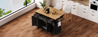 54inch Large Kitchen Island with Rubber Wood Drop Leaf, Embossed Texture Rolling Kitchen Cart on 4 Wheels with 4 Doors and 3 Drawers, Kitchen Island with Storage for Kitchen, Dining Room,Black - DTYStore