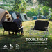 Outsunny Double Folding Camping Chair, Loveseat for 2 Adults, Portable Camping Couch with Wood Armrest & Cupholders, for Backpacking, Beach, Sports Travel, Black - DTYStore