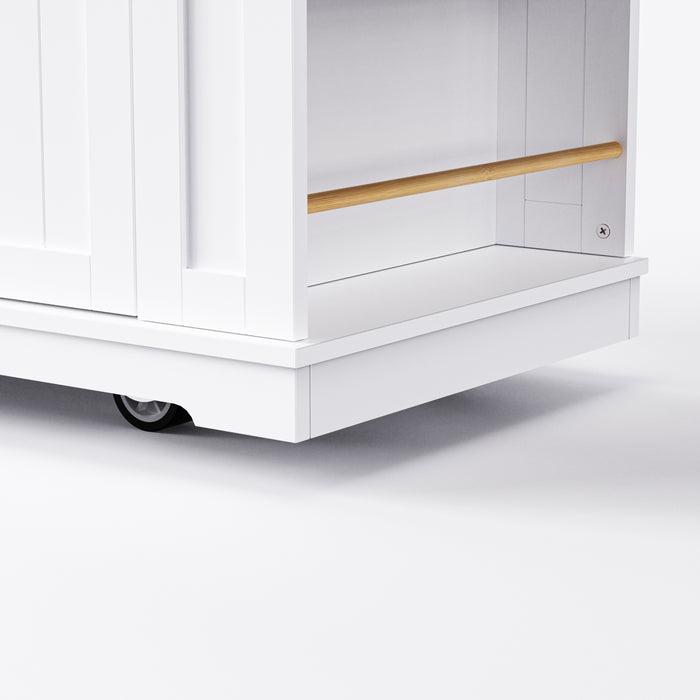 48inch Large Kitchen Island with 2 Bar Stools, Power Outlet, Door Internal Storage Rack, Kitchen Storage Cart on 5 Wheels with Drop Leaf, 5 Open Side Racks, 2 Drawers,for Kitchen,Dining Room,White - DTYStore