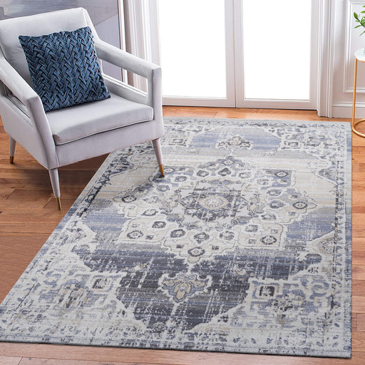 DTY Signature Collection 8X10 Cream/Blue /Medallion Non-Shedding Living Room Bedroom Dining Home Office Stylish and Stain Resistant Area Rug - DTYStore
