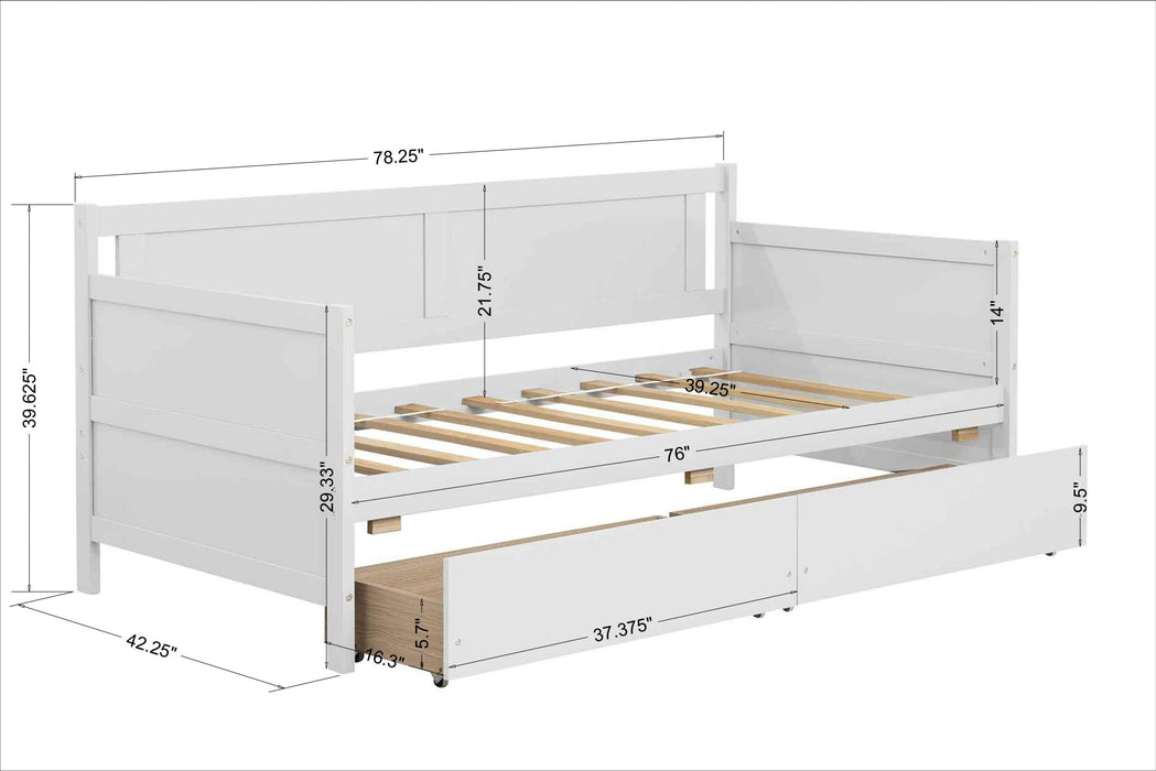 Daybed with two drawers, Twin size Sofa Bed, Two Storage Drawers for Bedroom,Living Room ,White