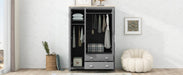 Three Door Storage Wardrobe with Cabinets and Two Hanging Rods,Gray