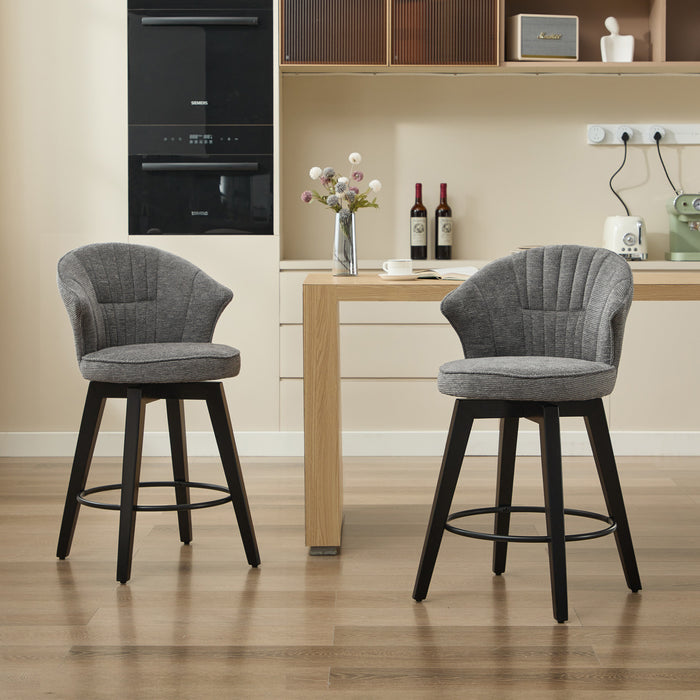 008-Wing Back Swivel Bar Stools Set of 2 - 25' Counter Height Adjustable Stools with Solid Wood Legs & Chenille Upholstery, Leveling Feet for Kitchen Island, Home Pub or Dining Room, Dark Grey - DTYStore