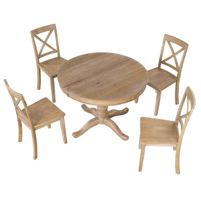 Modern Dining Table Set for 4,Round Table and 4 Kitchen Room Chairs,5 Piece Kitchen Table Set for Dining Room,Dinette,Breakfast Nook,Natural Wood Wash