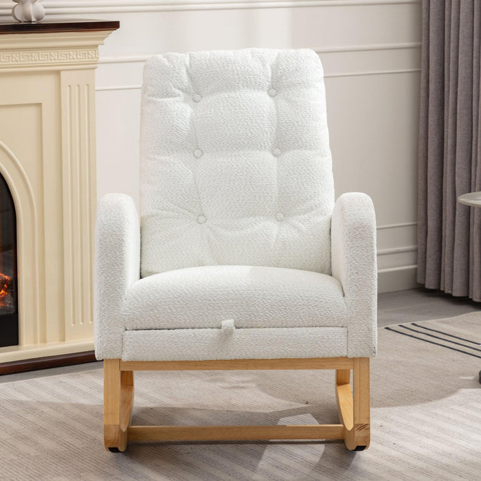 Accent Rocking Chair with Footrest High Back Rubber Wood Rocking Legs Bedroom Living Space 26.77D X 38.36W X 39.76H Inch - DTYStore