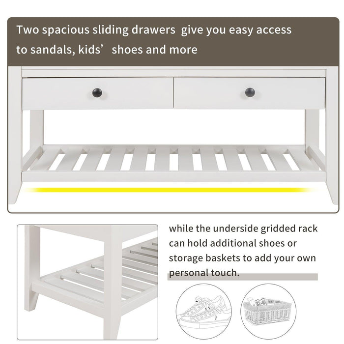 Shoe Rack with Cushioned Seat and Drawers, Multipurpose Entryway Storage Bench