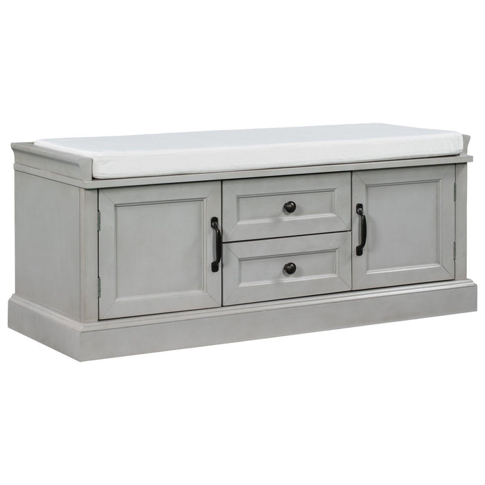 Storage Bench with 2 Drawers and 2 Cabinets, Shoe Bench with Removable Cushion for Living Room, Entryway