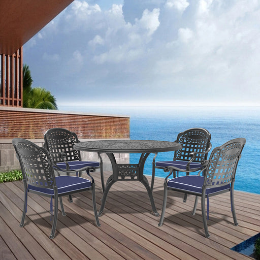(Cushions In Random Colors)5-Piece Set Of Cast Aluminum Patio Furniture With Cushions - DTYStore