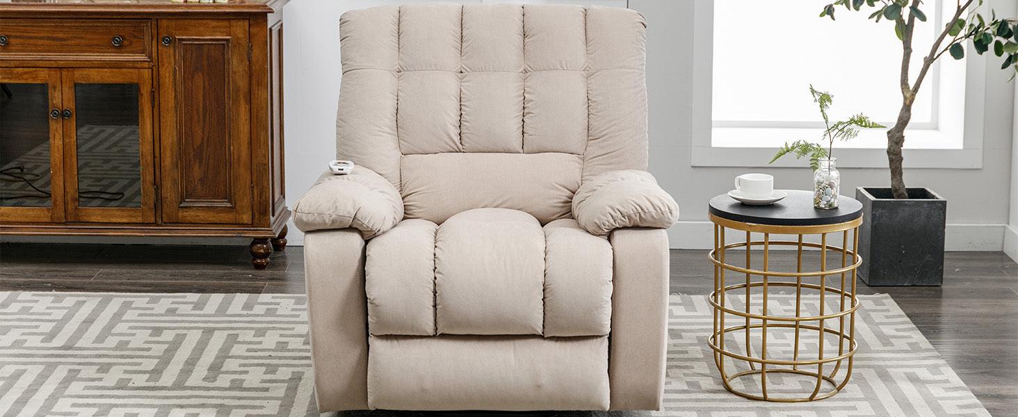 Massage Recliner Chair Electric Power Lift Recliner Chairs with Heat, Vibration, Side Pocket for Living Room Bedroom, Beige