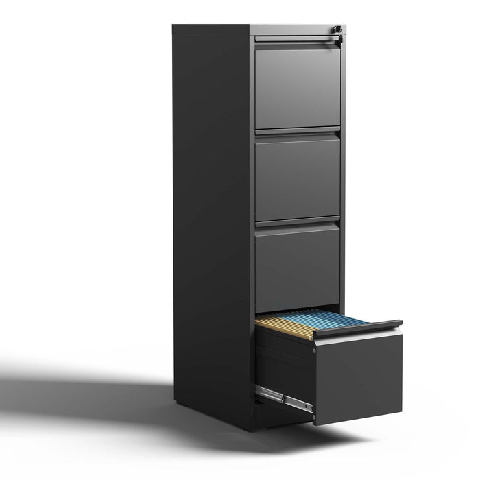 4 Drawer Metal Vertical File Cabinet with Lock for Office Home A4 Legal/Letter Size Black