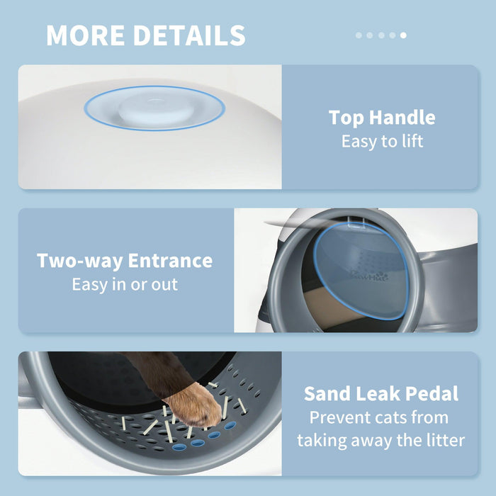 Cat Litter Box with Lid, Covered Litter Box w/ High Sides, Air Freshener, Large Two-Way Entrance Kitty Litter Box, Foldable, Easy Clean, White, and Gray - DTYStore