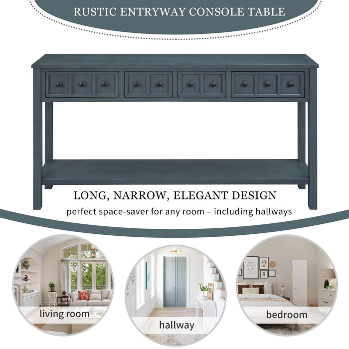 Rustic Entryway Console Table, 60" Long Sofa Table with Two Different Size Drawers and Bottom Shelf for Storage