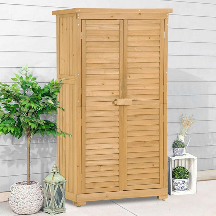 Wooden Garden Shed 3-tier Patio Storage Cabinet Outdoor Organizer Wooden Lockers