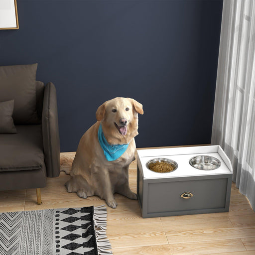 Large Elevated Dog Bowls with Storage, Raised Dog Bowl Stand, Gray - DTYStore