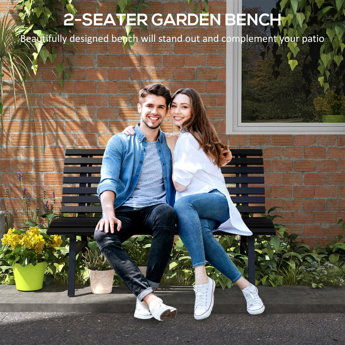 Outsunny 48.5' Garden Bench, Outdoor Patio Bench, Lightweight Aluminum Park Bench with Slatted Seat for Lawn, Park, Deck, Black - DTYStore