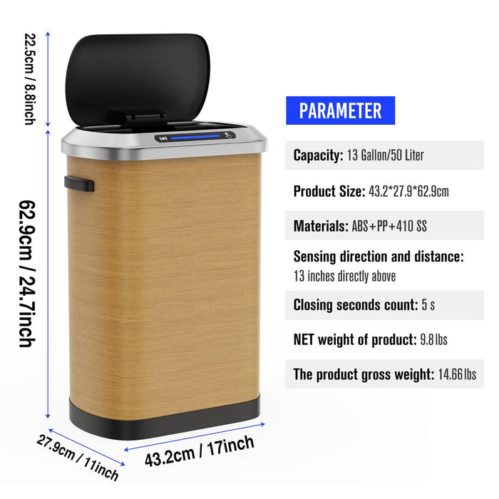 50L Smart automatic Trash Cans - Full Intelligent Sensor - Wood