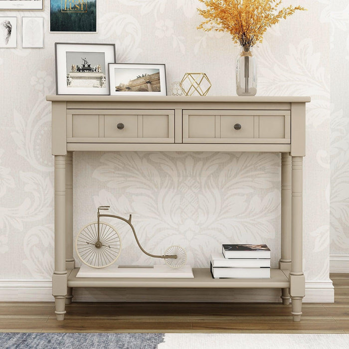 TREXM Daisy Series Console Table Traditional Design with Two Drawers and Bottom Shelf (Retro Grey)