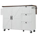 54.5" Farmhouse Kitchen Island with Power Outlet, Kitchen Storage Island with Internal Storage Rack, Drop Leaf, Spice Rack, Rolling Kitchen Cart on Wheels, for Home, Kitchen and Dining Room,White - DTYStore