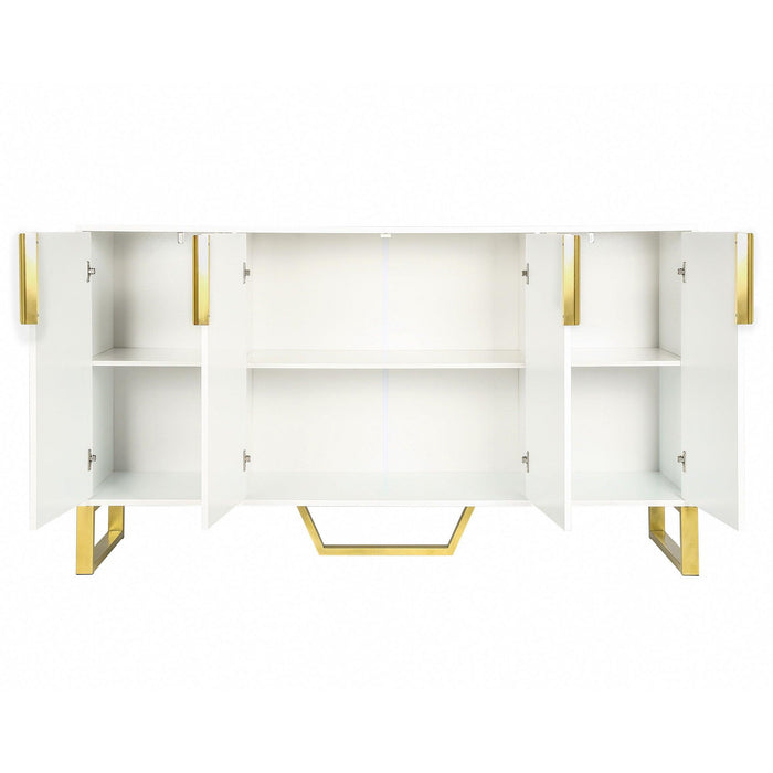 Modern Sideboard with Four Doors, Metal Handles & Legs, Adjustable Shelves Kitchen Cabinet