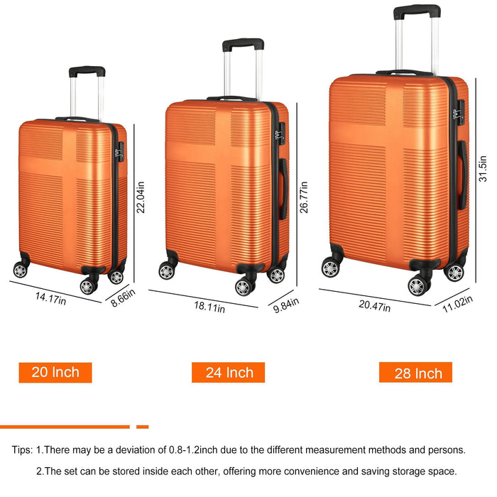 3 Piece Lightweight Luggage Set with TSA Lock, Durable Spinner Wheels and Hooks, Cross Striped