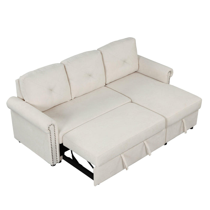 83" Modern Convertible Sleeper Sofa Bed with Storage Chaise,Beige