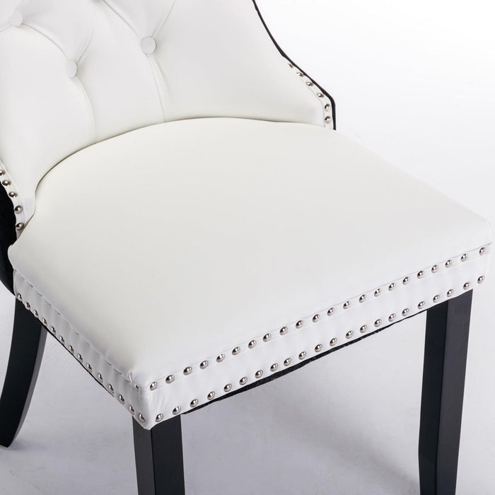 A&A Furniture,Nikki Collection Modern,High-end Tufted Solid Wood Contemporary PU and Velvet Upholstered Dining Chair with Wood Legs Nailhead Trim 2 Pcs Set,White+Black