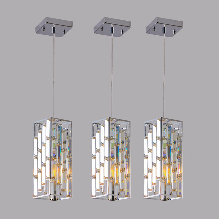 Modern Crystal Pendant Light - 3 Pack, Adjustable Hanging Ceiling Lamp with Crystal Prism Design for Dining Room, Kitchen Island, and Living Room -Chrome Finish - DTYStore