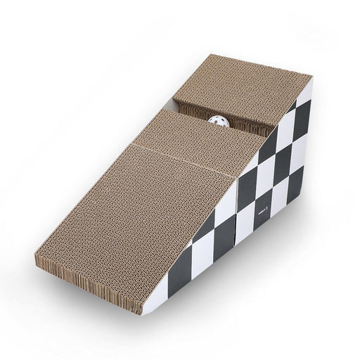 Cat Scratching Board with Ball, Triangle Cat Scratching Cardboard, Multiple Scratching Angles, 2-in-1 Scratching Lounge Bed, Recyclable and Durable, Furniture Protector, Black and White - DTYStore