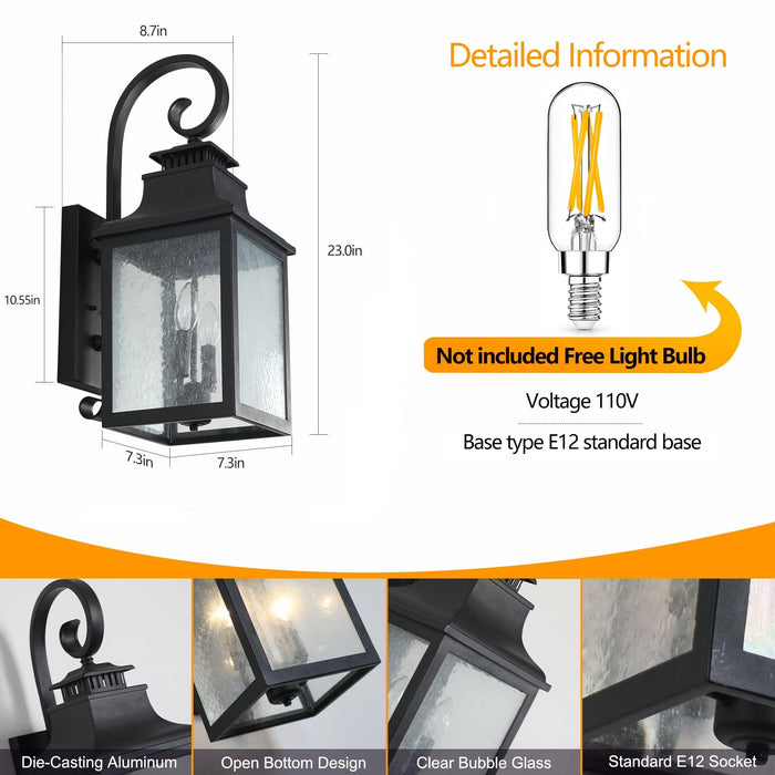 Large Outdoor Wall Lamps With Glass Supports multiple types of light bulbs 1 pack - DTYStore