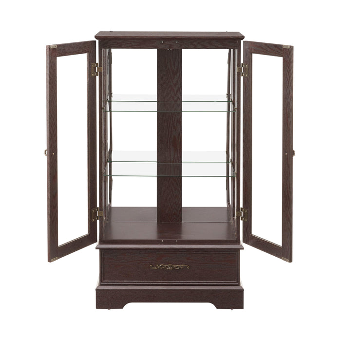 Glass Cabinet Lighted Glass Cabinet Curio Display Cabinet with Adjustable Glass Shelves 2 Doors and 1 drawer Cabinet Bulb Included Cherry