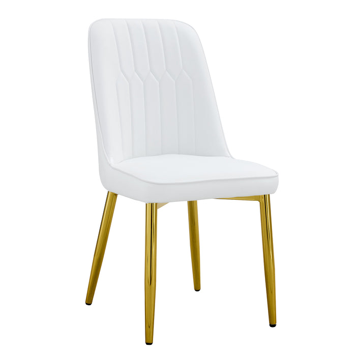 2 modern dining chairs, sleek PU leather backrest, and gold metal legs bring a comfortable home experience to the kitchen, bedroom, and office.W1151P183322 - DTYStore