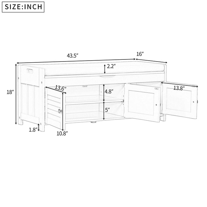 Storage Bench with 3 Shutter-shaped Doors, Removable Cushion and Hidden Storage Space