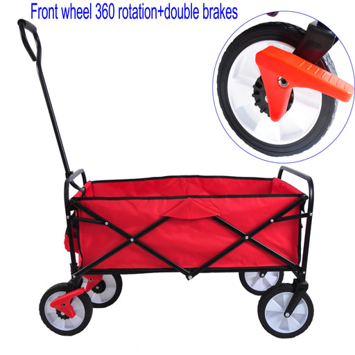Folding Wagon Garden Shopping Beach Cart (Red) - DTYStore