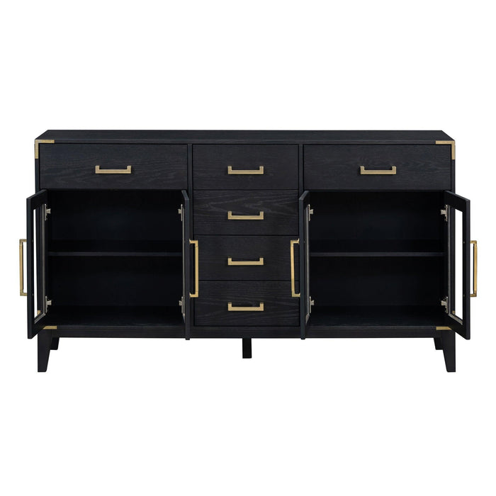 6-drawer and 2-Cabinet Retro Sideboard with Extra Large Storage Space and Gold Handles