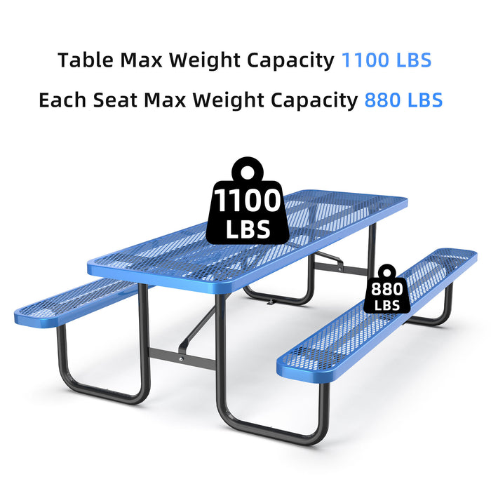 96' Expanded Metal Rectangular Picnic Table, Blue - DTYStore