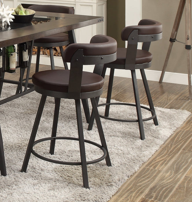 Metal Base 24-inch Counter Height Chairs Set of 2pc Brown Seat 360-degree Swivel Faux Leather Upholstered Dining Room Furniture - DTYStore