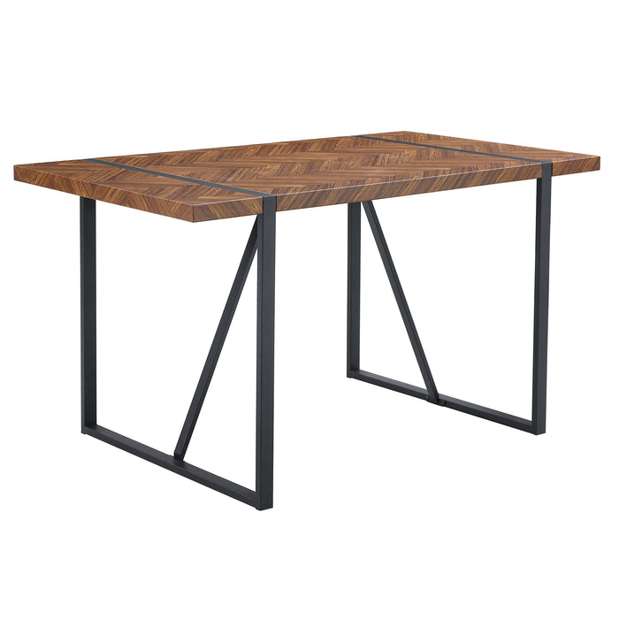 A minimalist retro rectangular dining table with a specially textured top and black metal legs.Contemporary Minimalist MDF Dark Wood Textured Tabletop.Able To Give People A Visual Beauty With Rules. - DTYStore