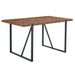 A minimalist retro rectangular dining table with a specially textured top and black metal legs.Contemporary Minimalist MDF Dark Wood Textured Tabletop.Able To Give People A Visual Beauty With Rules. - DTYStore