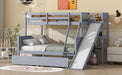 Twin over Full Bunk Bed with 2 Drawers, Slide, Shelves, Ladder, Rubber Wood Bunk Bed with Slide, Drawers,Grey(Old Sku:W504S00061) - DTYStore