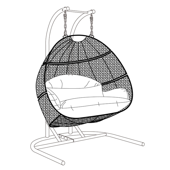 Charcoal Wicker Hanging Double-Seat Swing Chair with Stand w/Dust Blue Cushion - DTYStore