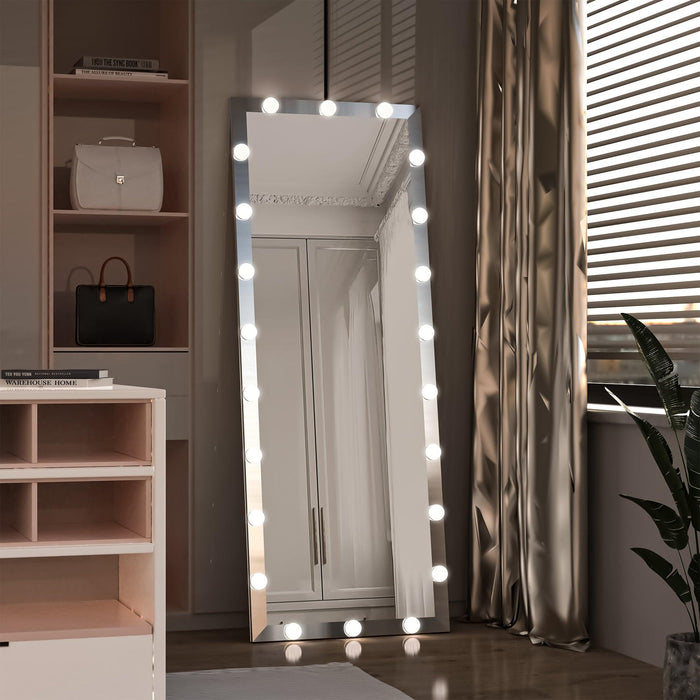 Hollywood Full Length Mirror with Lights Full Body Vanity Mirror with 3 Color Modes Lighted Standing Floor Mirror for Dressing Room Bedroom Wall Mounted Touch Control Silver 63"x24"