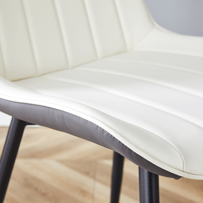Extended Seat Cushion PU Dining Chair Set - Four Pieces.Smooth line design.Can integrate well into various modern home decoration styles.White and Dark Gray Splicing Colors. - DTYStore