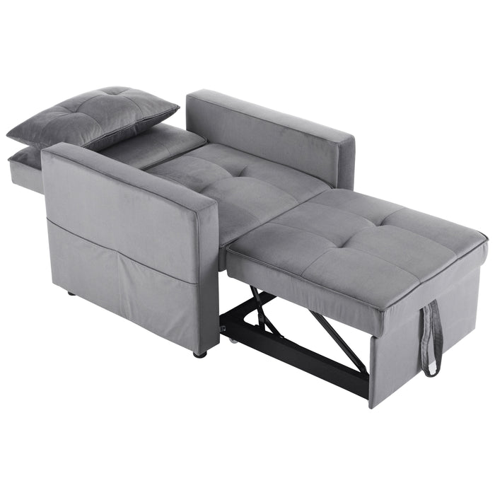Convertible Sleeper Sofa Chair Bed with Pillow & Pocket, 3-in-1 Sofa Bed Sleeper Chair in Modern Velvet Fabric for Living Room, Bedroom, Study, Apartment, Gray - DTYStore